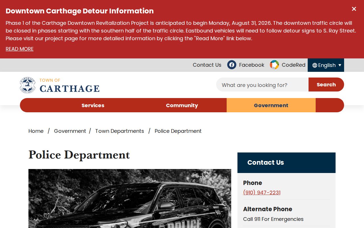 Official Carthage Police Department contact and records page